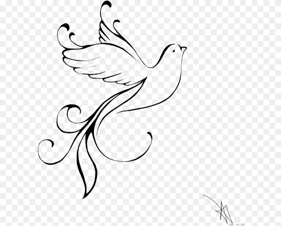 White Dove Holding Rose Clipart Outline Dove, Gray Png Image
