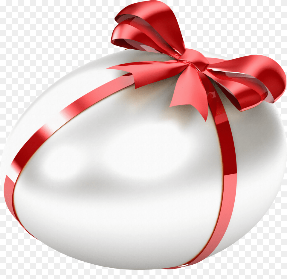 White Easter Egg With Red Bow Transparent Clipart Ribbon, Food Free Png Download