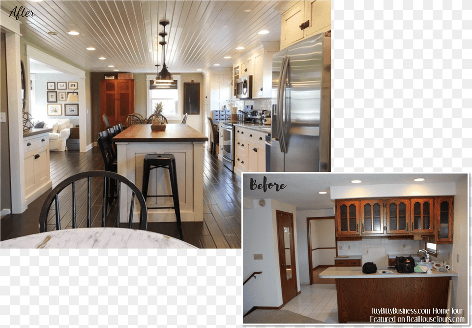 White Farmhouse Kitchen Before And After Renovation Interior Design, Interior Design, Indoors, Architecture, Table Png
