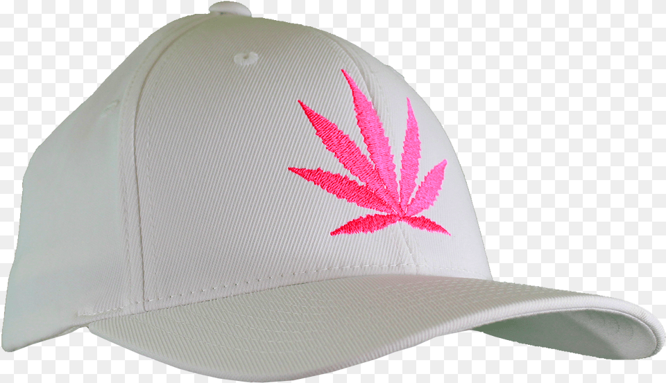 White Fitted Hat With Pink Leaf Baseball Cap, Baseball Cap, Clothing, Helmet Png Image