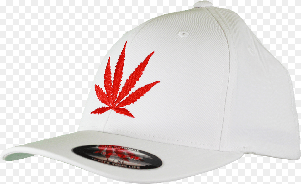 White Fitted Hat With Red Leaf Baseball Cap, Baseball Cap, Clothing, Helmet Free Png