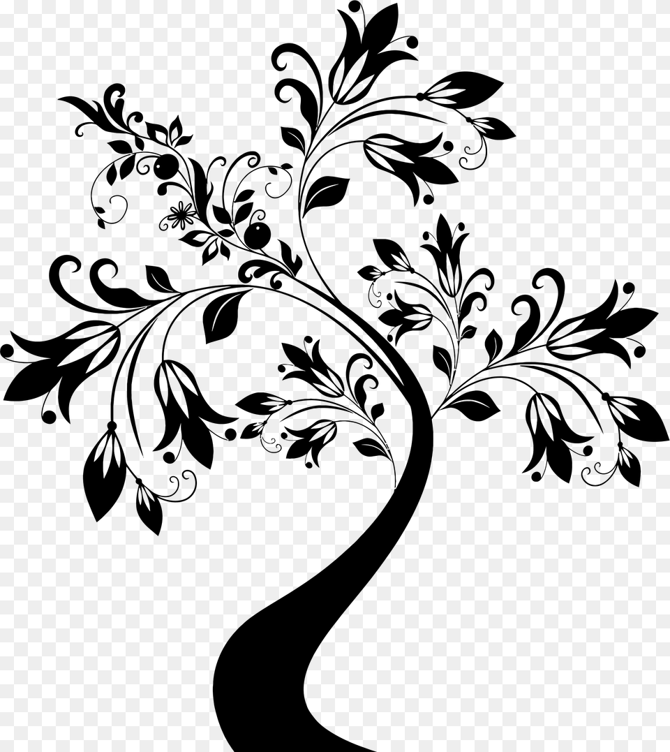 White Flower Clipart Flower Tree Transparent Tree Black And White, Gray Free Png Download