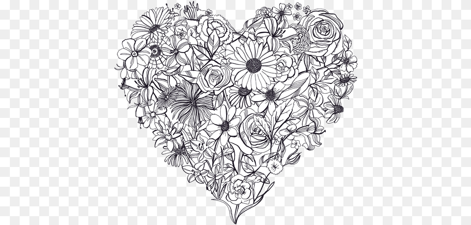 White Flower Heart Hearts, Art, Doodle, Drawing, Floral Design Png Image