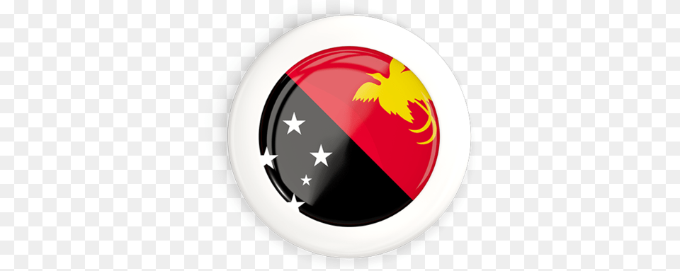 White Framed Round Button Illustration Of Flag Papua New Language, Emblem, Symbol, Logo, Clothing Png Image