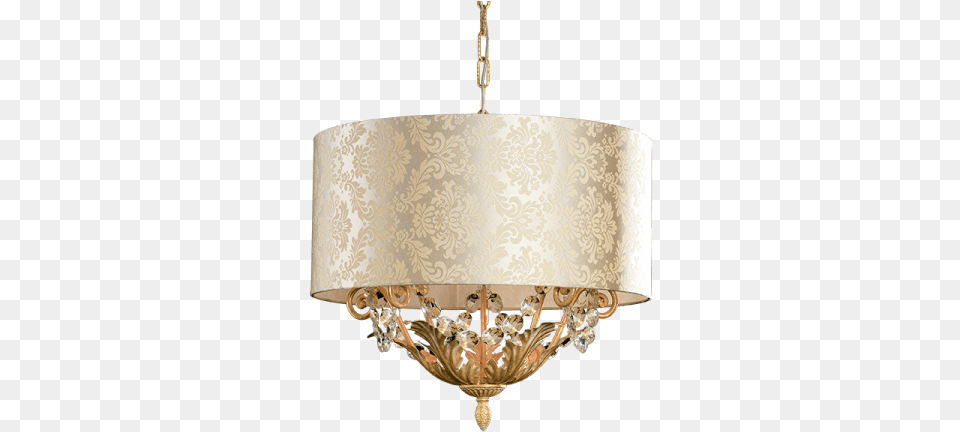 White Gold Chandelier With Damask Lampshade Chandelier, Lamp Free Png