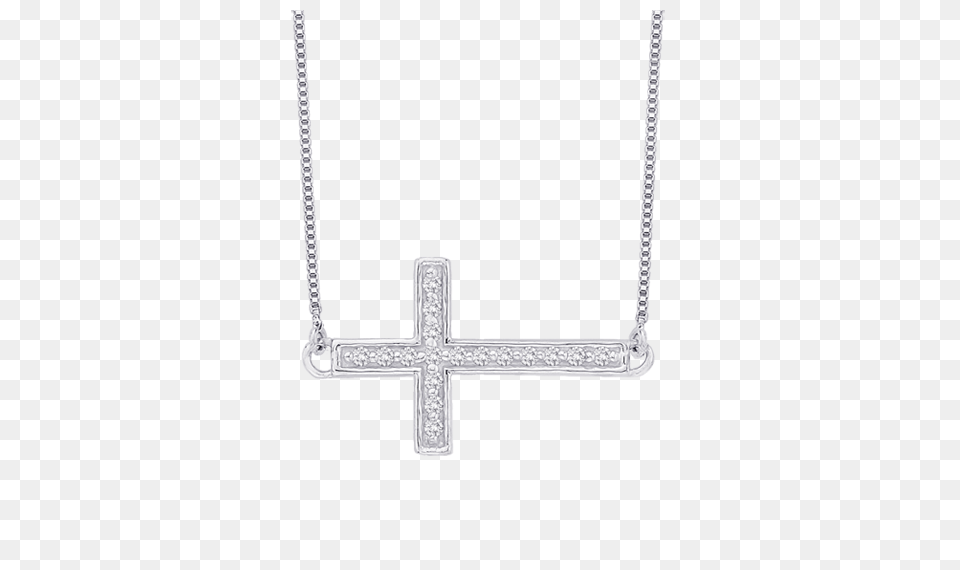 White Gold Ct Diamond Cross Pendant With Chain, Symbol, Page, Text Free Png