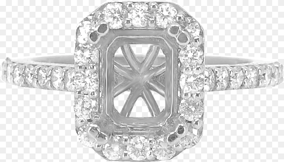 White Gold Emerald Cut Halo Diamond Engagement Pre Engagement Ring, Accessories, Gemstone, Jewelry, Silver Png Image