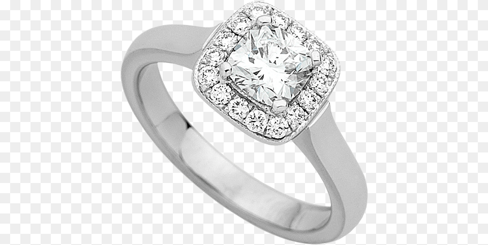 White Gold Halo Design Cushion Cut Diamond Ring C844 Ring, Accessories, Gemstone, Jewelry, Silver Png Image