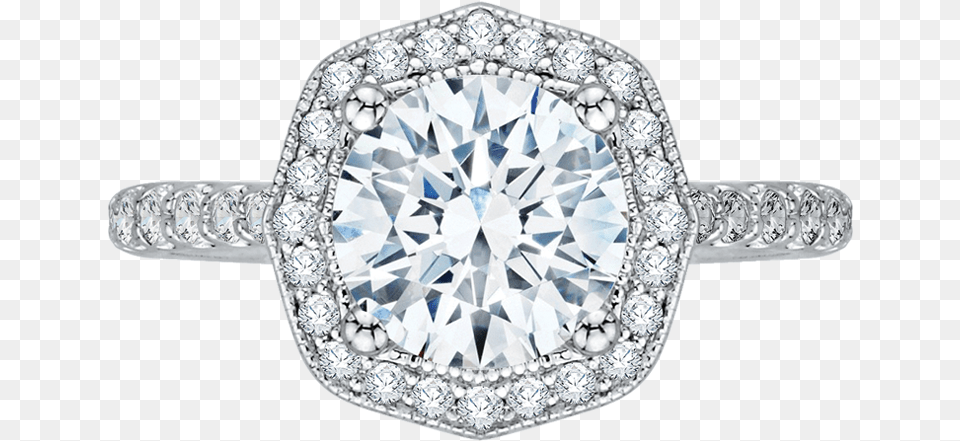 White Gold Round Cut Diamond Octagon Shape Halo Engagement Ring, Accessories, Gemstone, Jewelry Png Image