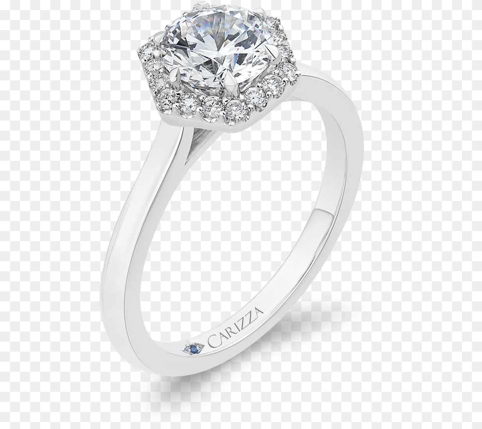 White Gold Round Diamond Hexagon Shape Halo Engagement Ring Semi Mount Ring, Accessories, Gemstone, Jewelry, Silver Png