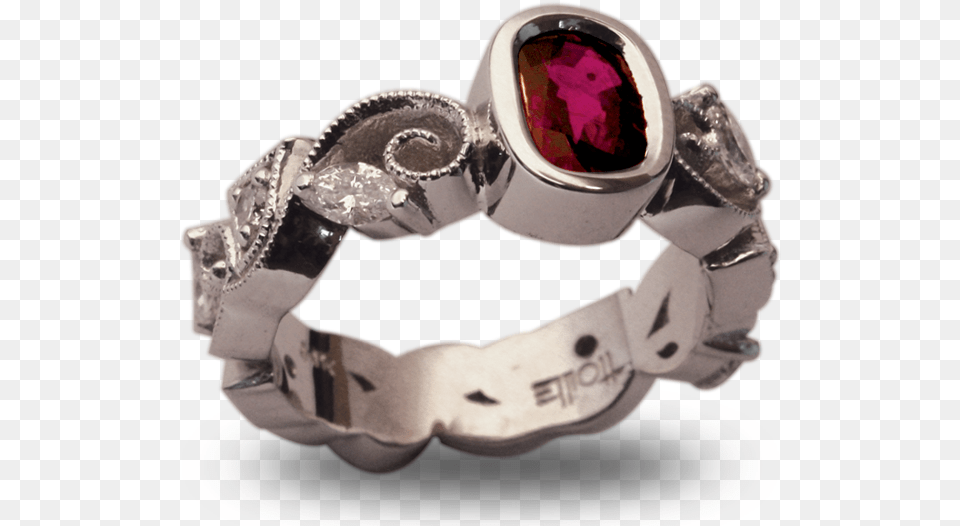 White Gold Scroll Shank Ring With Bezel Set Ruby Engagement Ring, Accessories, Jewelry, Gemstone, Bracelet Free Png