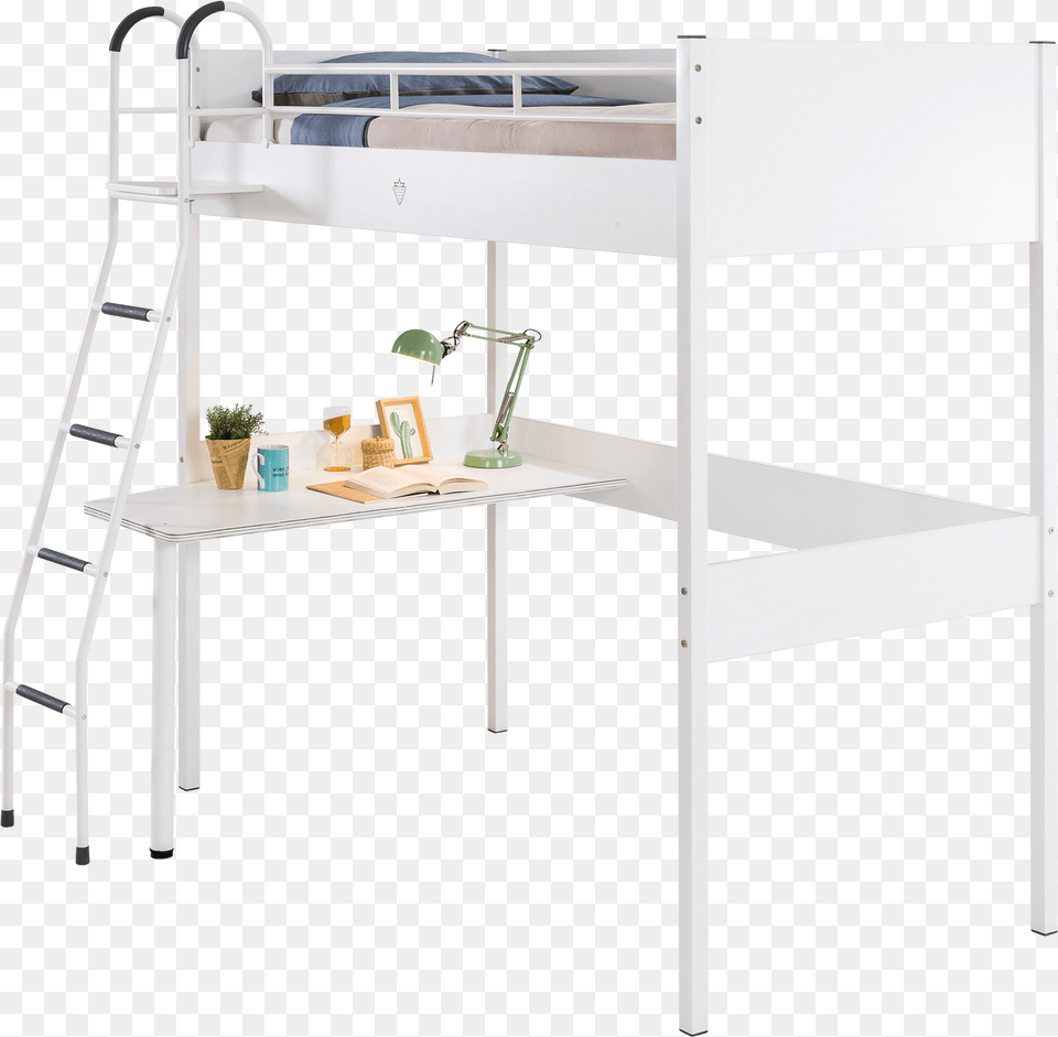 White High Bed Study Desk, Bunk Bed, Furniture, Table Png Image