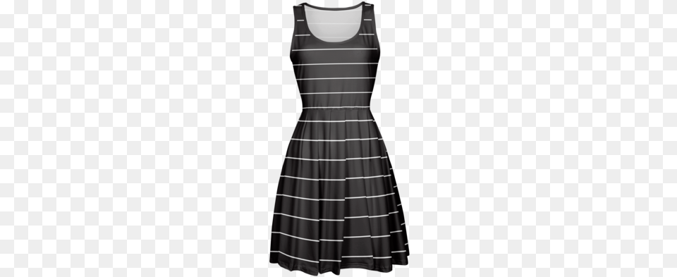 White Horizontal Stripes On Black Fit And Flare Dress Little Black Dress, Clothing, Formal Wear, Evening Dress Png