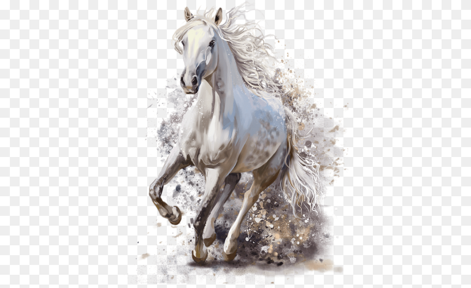 White Horse Running Painting Horses Watercolor Painting, Animal, Mammal, Stallion, Andalusian Horse Free Transparent Png