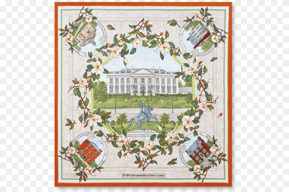 White House Neighborhood Scarf Illustration, Pattern, Art, Plant, Embroidery Png