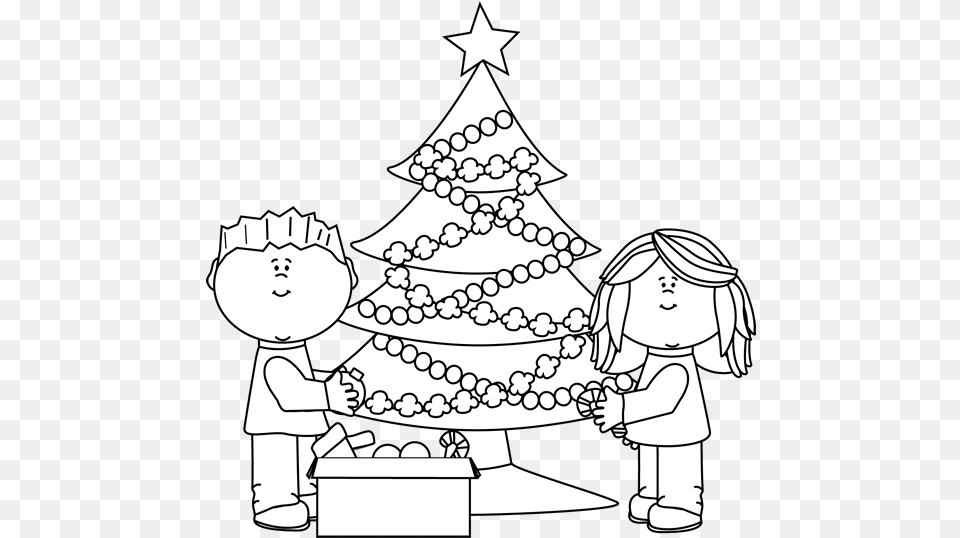 White Kids Decorating Christmas Tree Decorate Christmas Tree Clipart Black And White, Baby, Person, Comics, Book Free Transparent Png