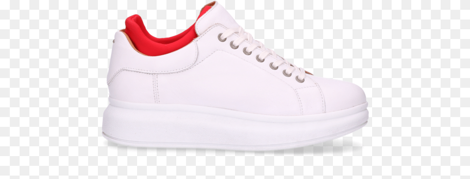 White Lace Up Sneaker Smooth Leather With Neoprene Sock Red Plimsoll, Clothing, Footwear, Shoe, Canvas Png