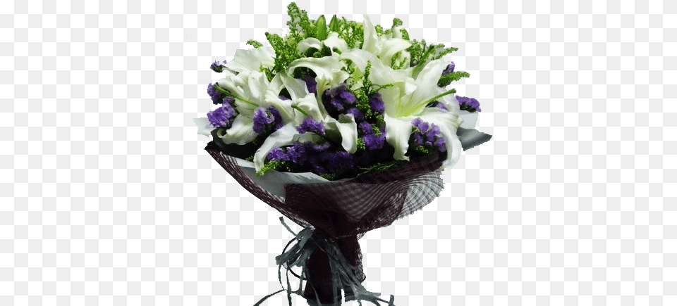 White Lily And Purple Statics Purple, Flower, Flower Arrangement, Flower Bouquet, Plant Free Png Download