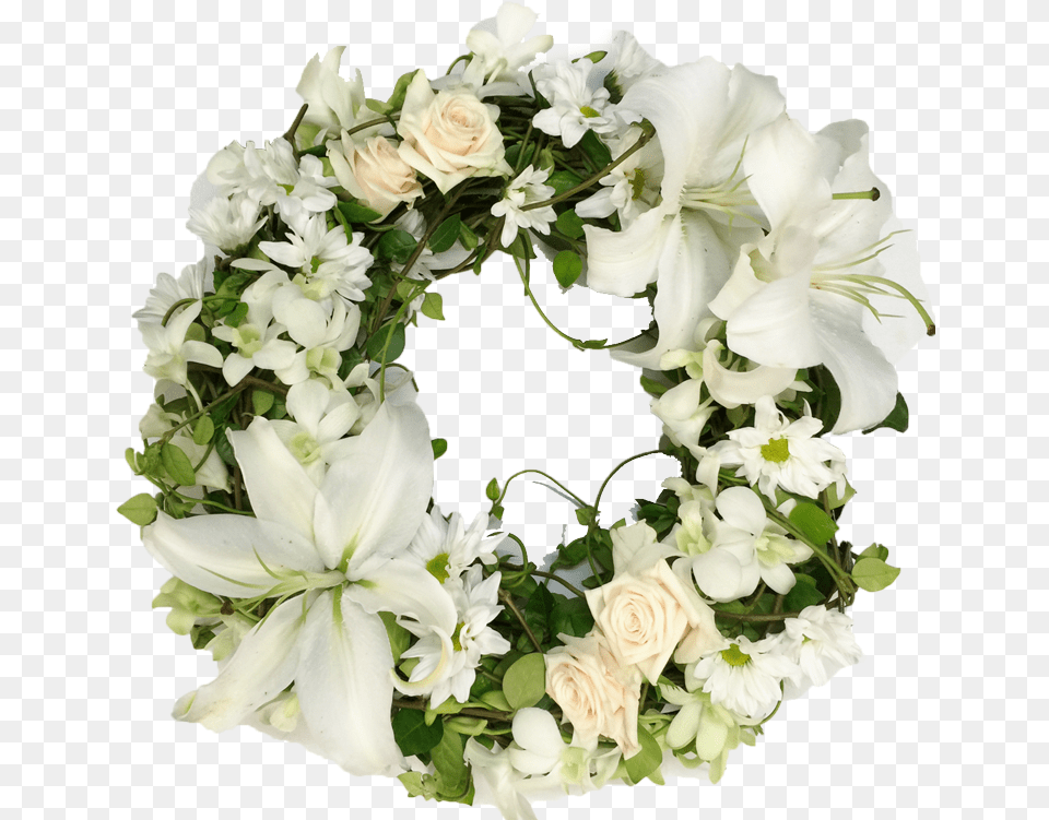White Lily Wreath Real Flower Wreath, Flower Arrangement, Plant, Woman, Wedding Free Png Download