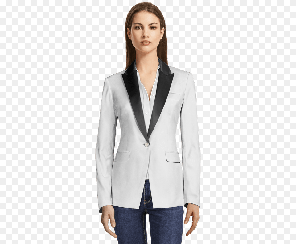 White Linen Tuxedo Blazer With Black Lapels View Front Lapel, Jacket, Clothing, Coat, Formal Wear Free Transparent Png