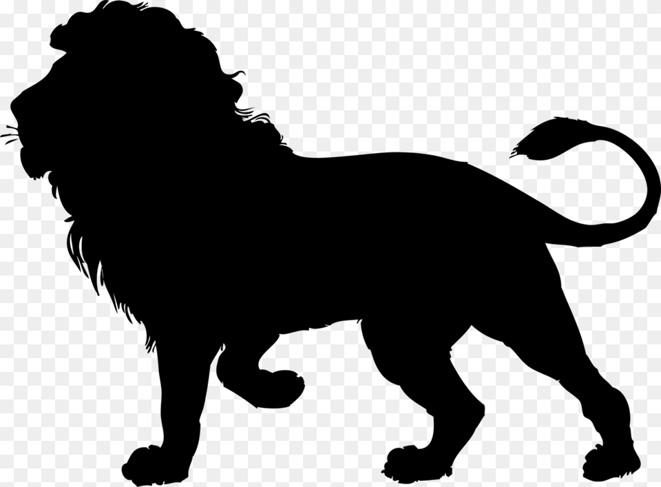 White Lion Cougar Silhouette Roar, Gray Free Transparent Png