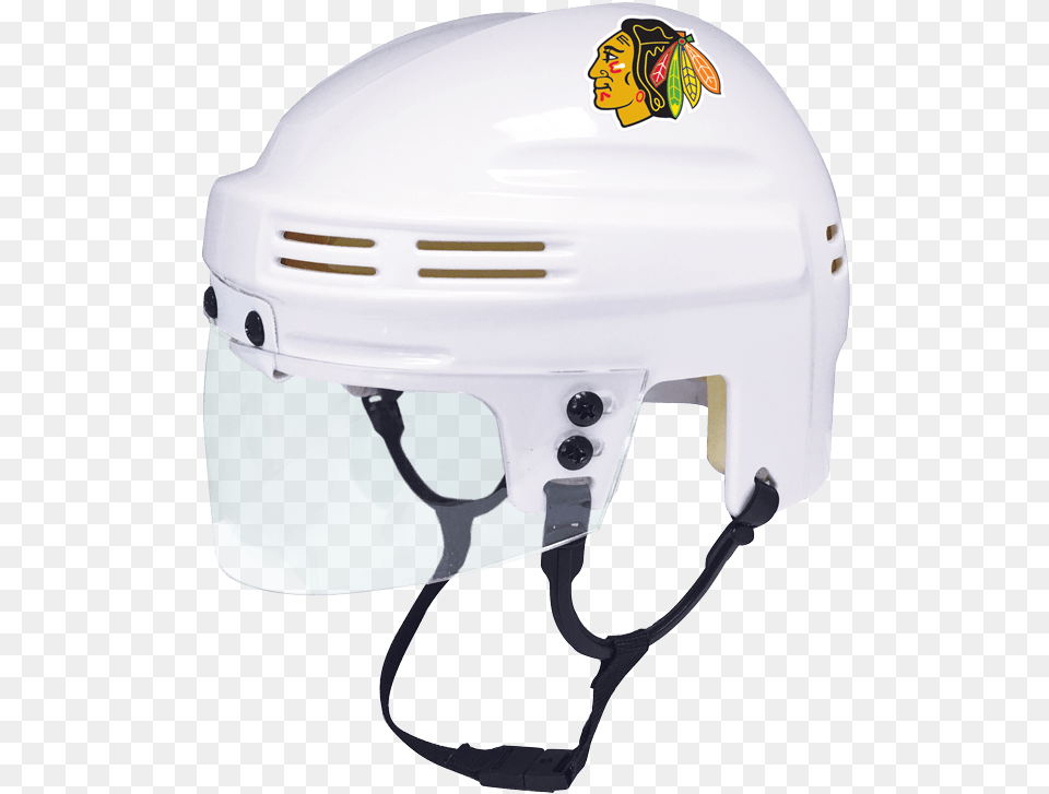 White Mini Helmet With Chicago Blackhawks Logo Toronto Maple Leafs Helmet, Clothing, Crash Helmet, Hardhat, Face Png Image