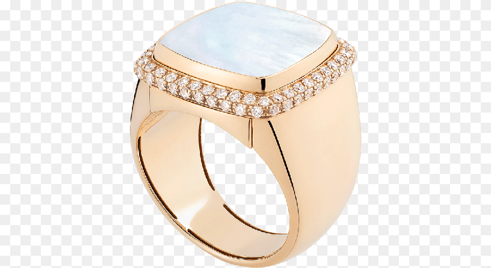 White Mother Ofpearl Pain De Sucre Ring 18k Yellow Gold Large Model Engagement Ring, Accessories, Jewelry, Diamond, Gemstone Free Png Download