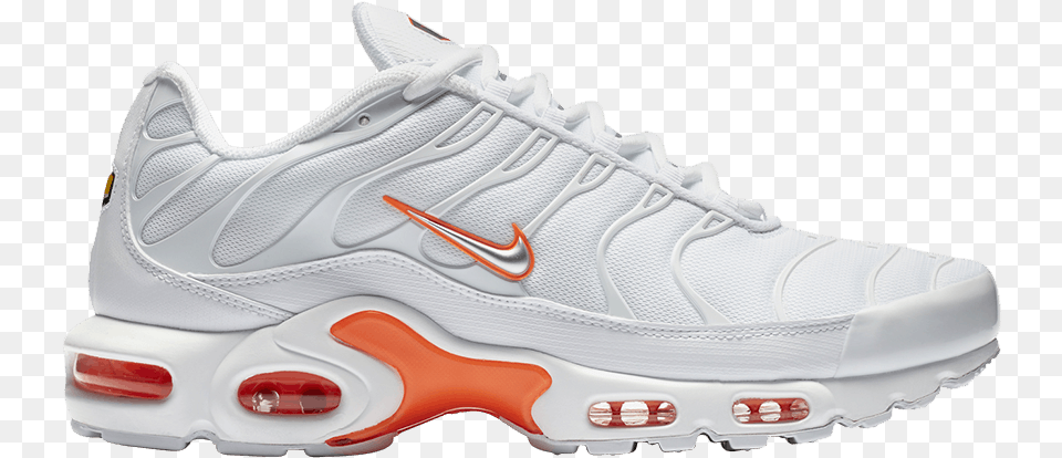 White Nike Tns Nike Tns White And Orange, Clothing, Footwear, Running Shoe, Shoe Png Image