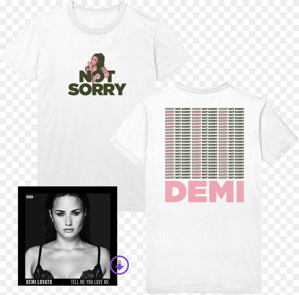 White Not Sorry Tee Digital Album Demi Lovato Tell Me You Love Me Shirt, Clothing, T-shirt, Adult, Female Free Png