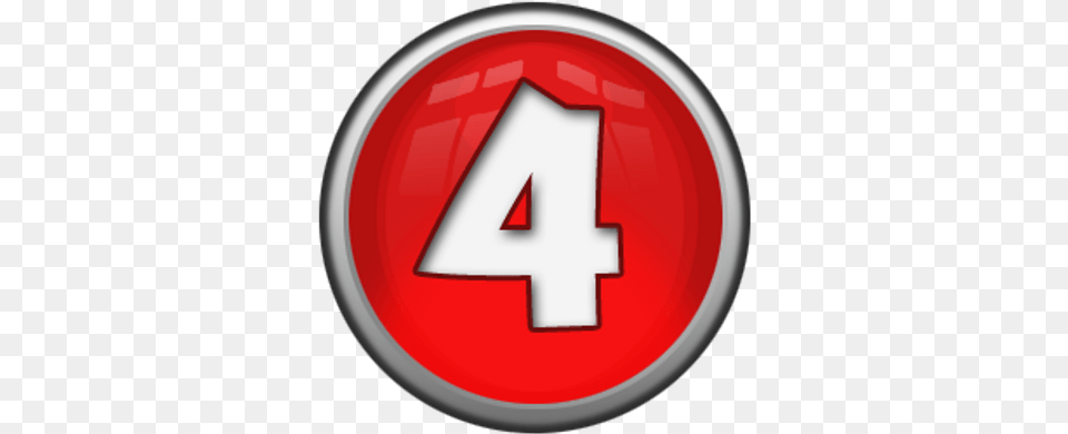 White Number 4 In Red Circle Transparent Stickpng Number Icon, Sign, Symbol, First Aid, Text Png Image