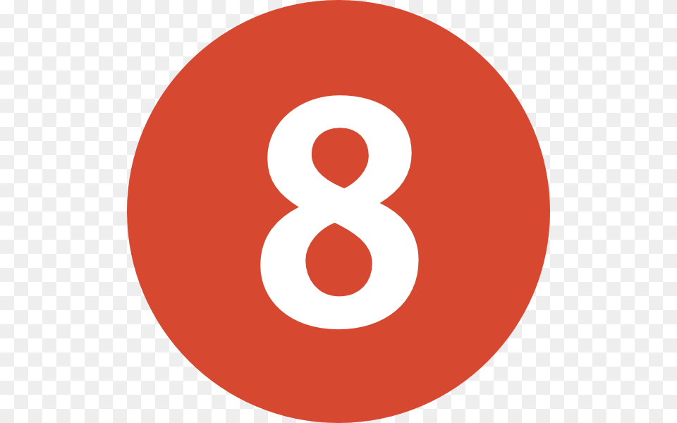 White Number 8 In Orange Circle, Symbol, Text, Alphabet, Ampersand Free Transparent Png