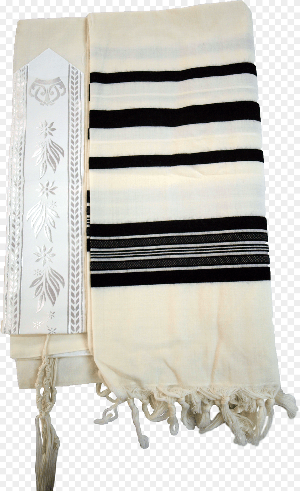 White Prima Aa Thin Wool Tallit With Black Or Stripes Beach Towel Free Png