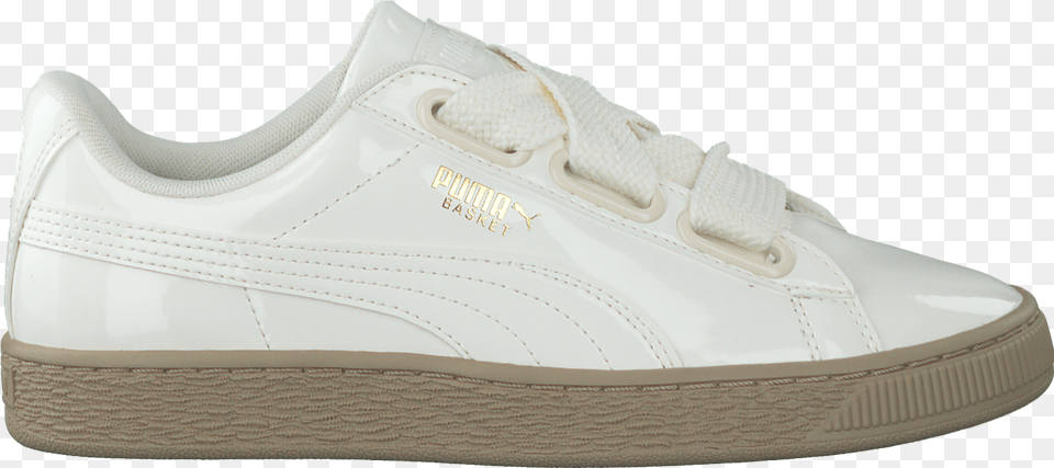 White Puma Sneakers Basket Heart Patent Womens Leather Sneakers, Clothing, Footwear, Shoe, Sneaker Png
