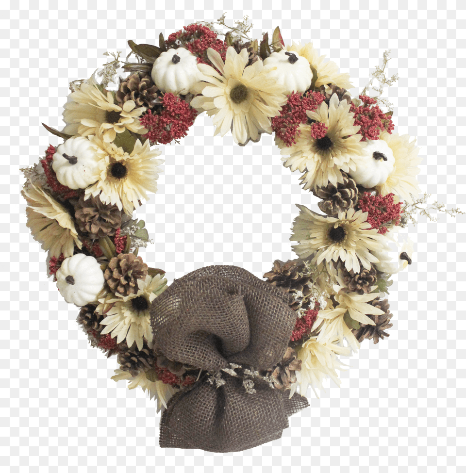 White Pumpkin Fall Wreath Front View Wreath Png Image