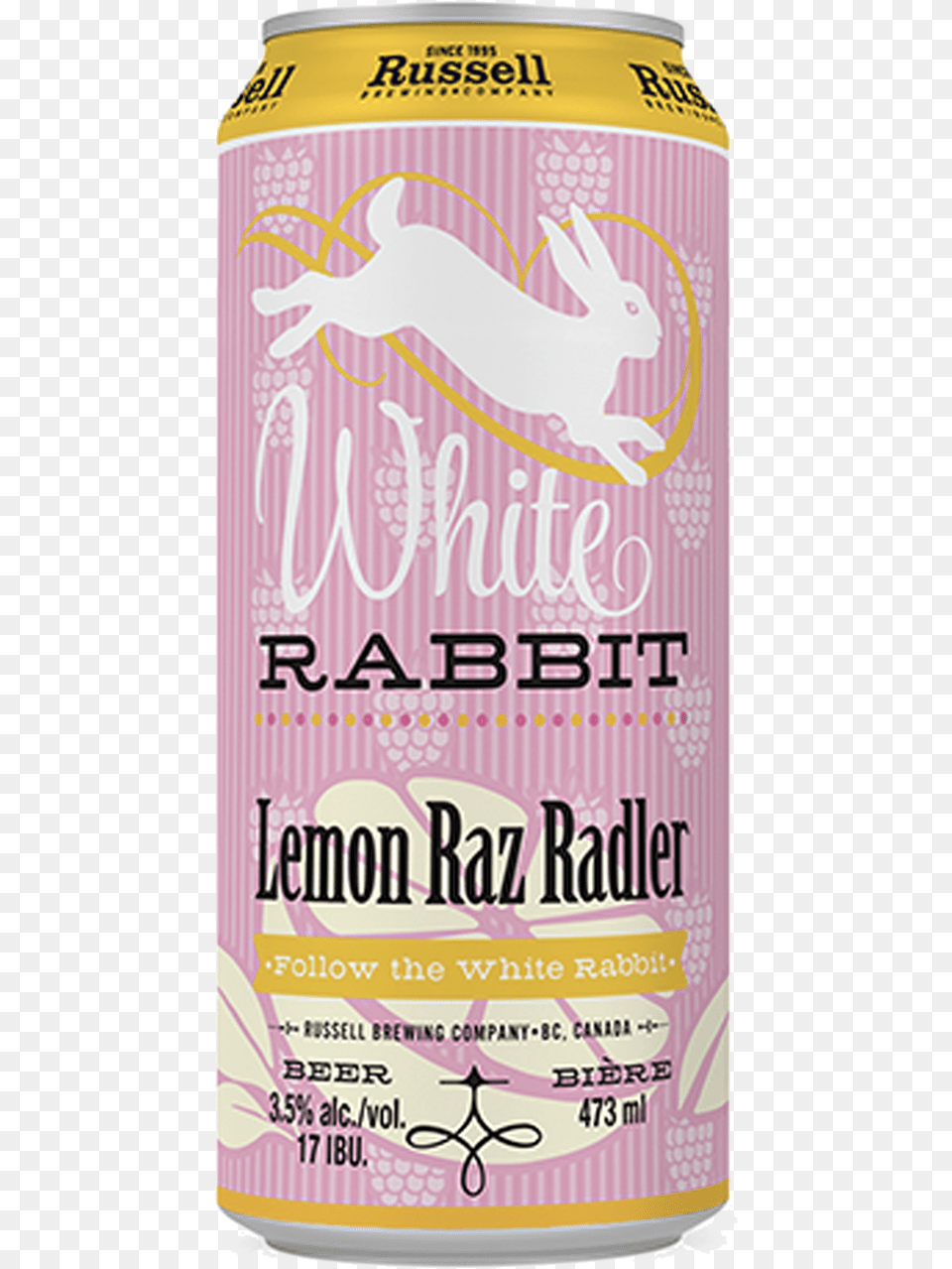 White Rabbit Lemon Raspberry Radler, Alcohol, Beer, Beverage, Can Png