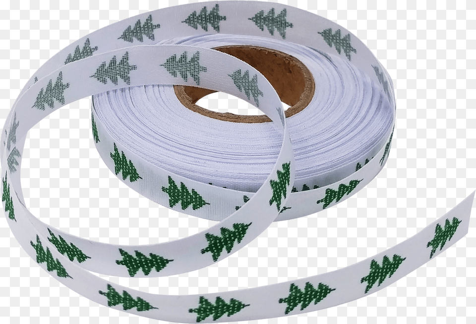 White Ribbon With Green Tree Design Christmas Tree, Tape Free Transparent Png