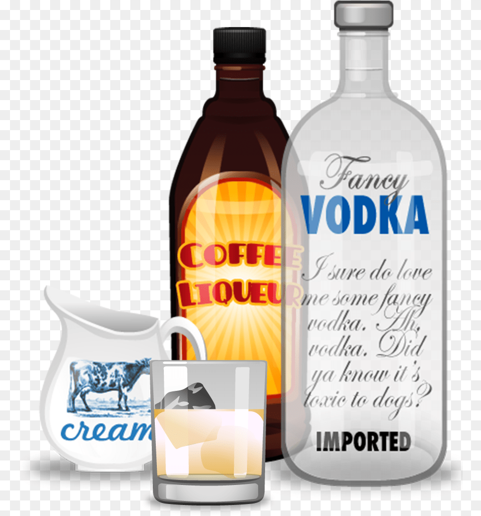 White Russian Cocktail Ingredients Glass Bottle, Alcohol, Beverage, Liquor Free Transparent Png