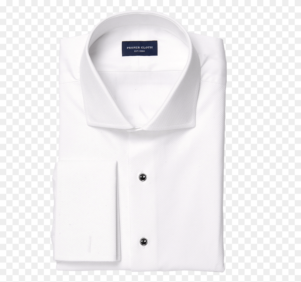 White Stretch Broadcloth With Tuxedo Pique Bib Collar Folded Formal Shirt White, Clothing, Dress Shirt Png