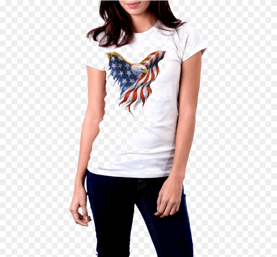 White T Shirt Front View American Flag Eagle T Shirt, Clothing, T-shirt, Female, Girl Free Png Download