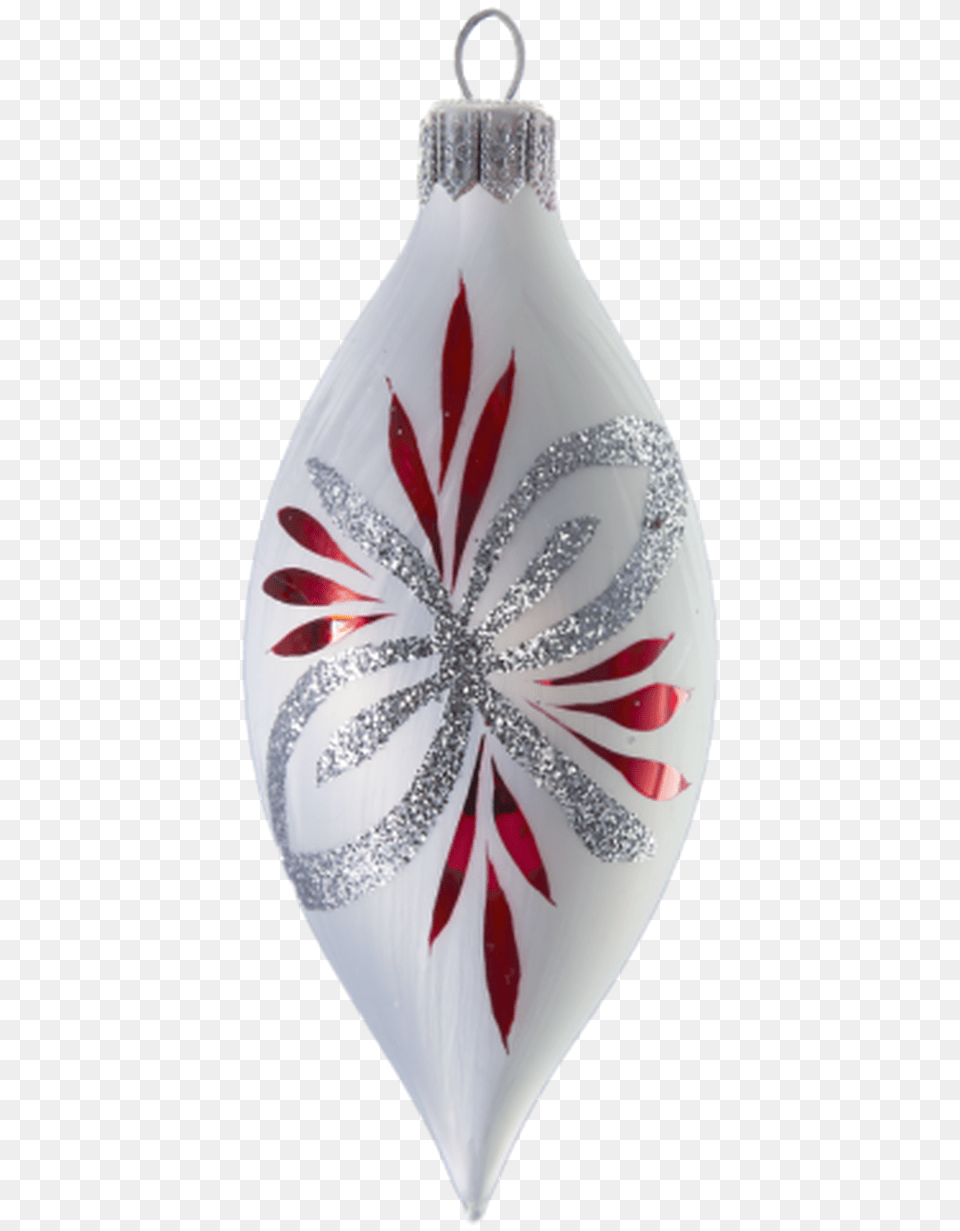 White Teardrop With Silver And Red Poinsettia Decorative, Accessories, Clothing, Swimwear, Ornament Png Image