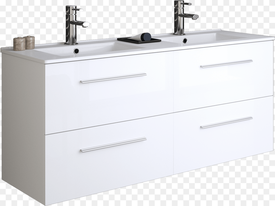 White Wall Bathroom Cabinet, Double Sink, Sink, Sink Faucet Png