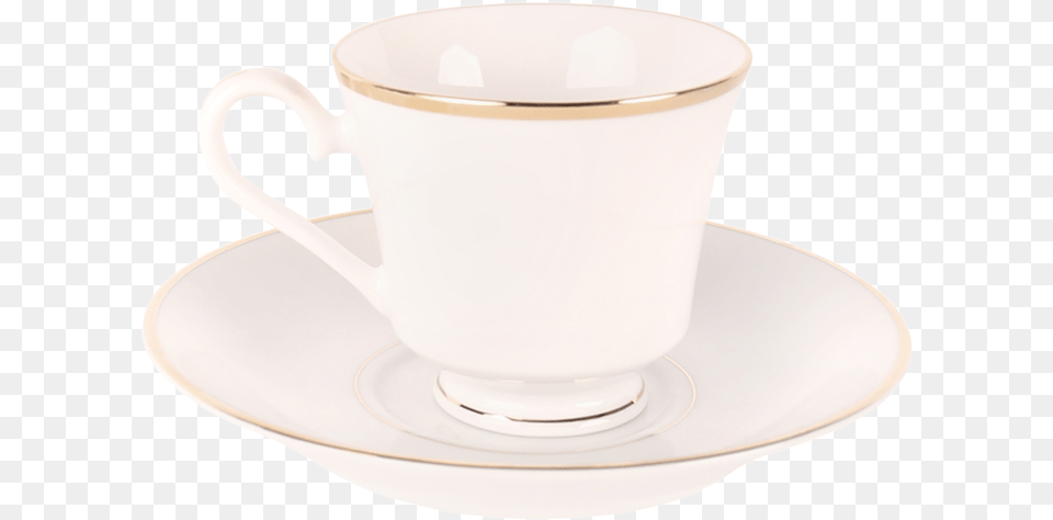White With Gold Border Saucer Cup Png Image