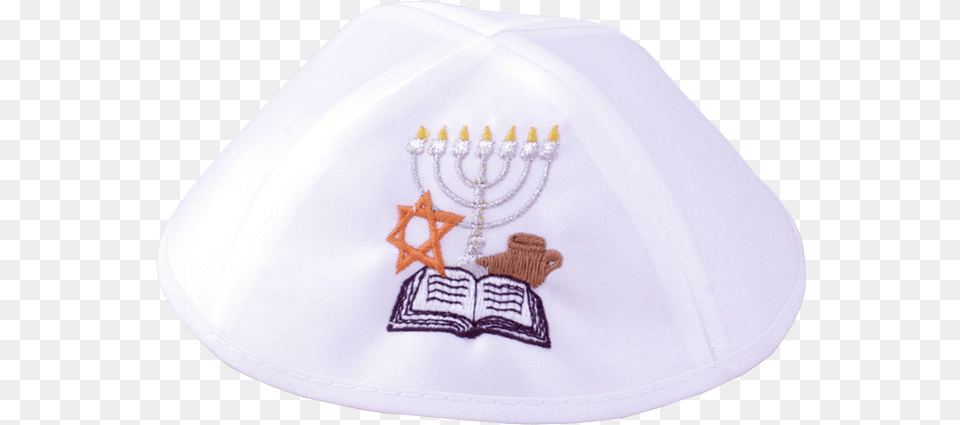 White With Menorah And Bible Embroidery Hat, Clothing, Festival, Hanukkah Menorah, Plate Free Transparent Png