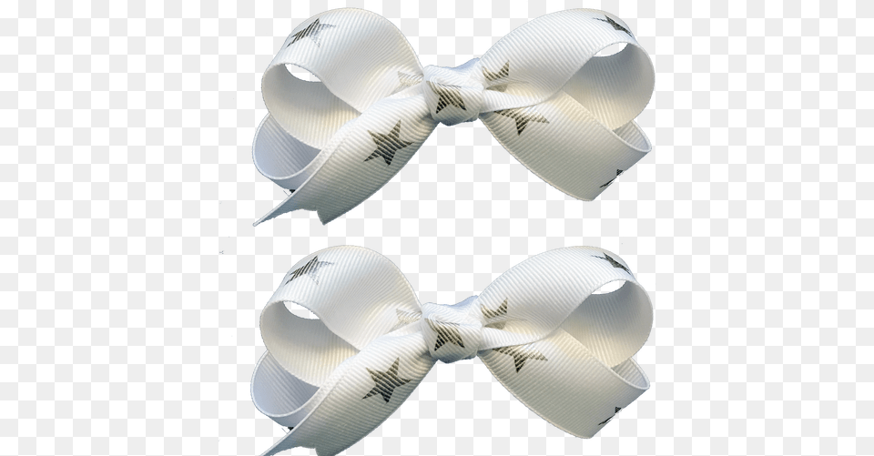 White With Silver Stars Hair Bow On French Barrette Present, Accessories, Formal Wear, Tie, Bow Tie Png Image