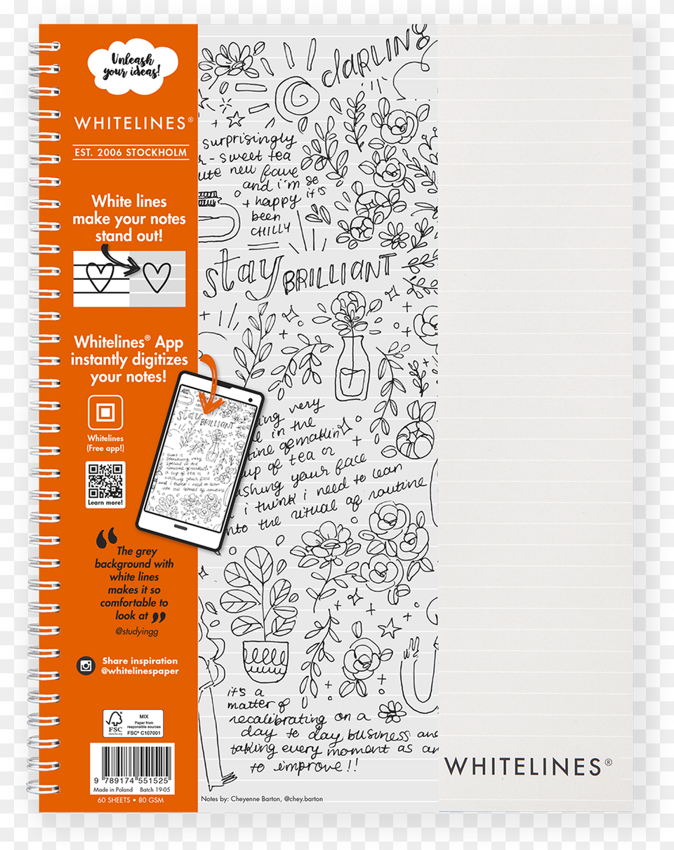 Whitelines A4 Lined Notebook Whitelines, Page, Text, Qr Code, Art Free Png