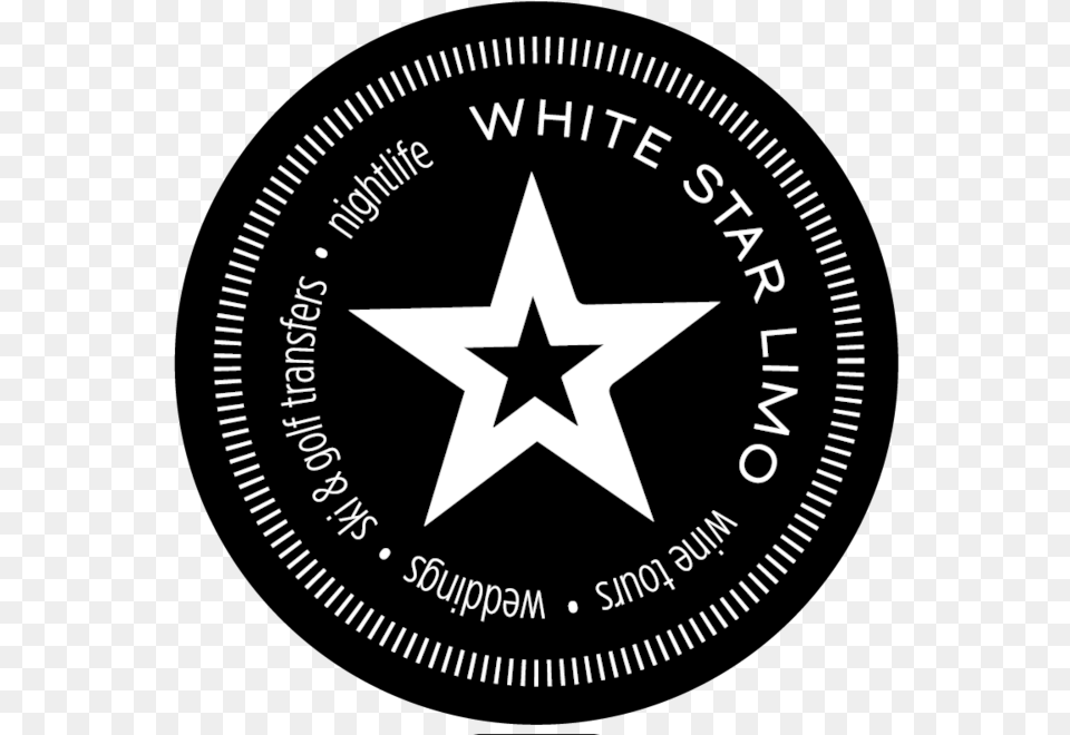 Whitestarlimo Round Tagline Whiteonblack Enlargebg Badge, Symbol Free Png