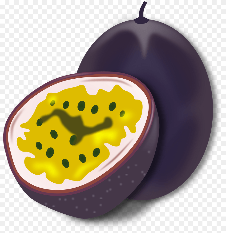 Whole And Cut Open Half Passion Fruit Clipart, Food, Plant, Produce, Disk Png Image