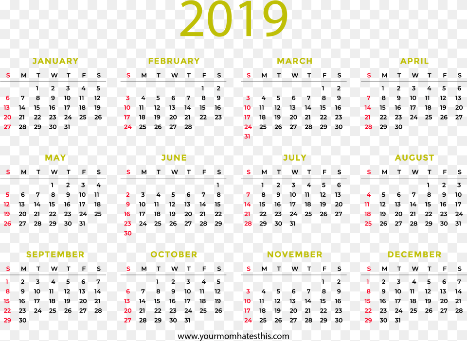 Whole Year Calendar 2019, Number, Symbol, Text, Scoreboard Free Transparent Png