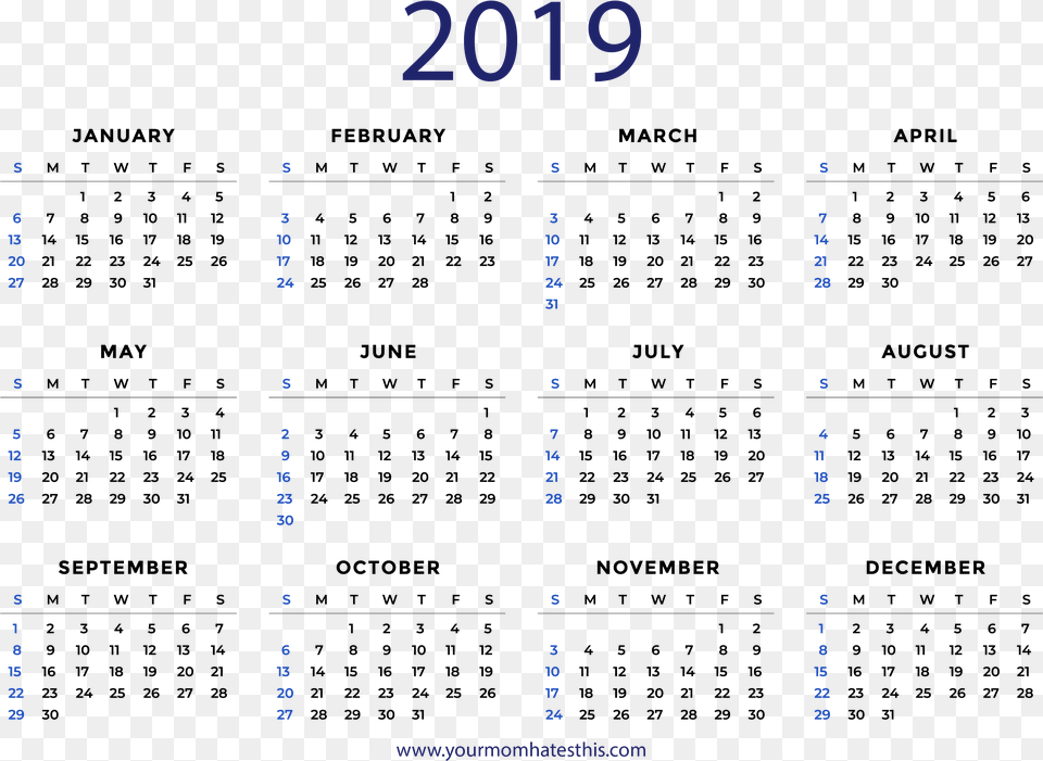 Whole Year Calendar 2019, Text, Number, Symbol, Page Free Transparent Png