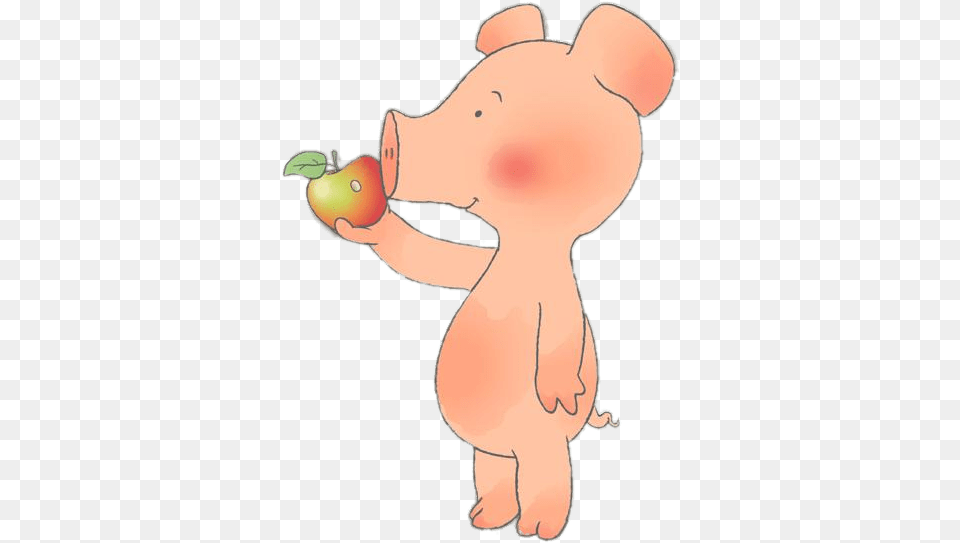 Wibbly Pig Eating An Apple Cartoon, Baby, Person, Animal, Mammal Png Image